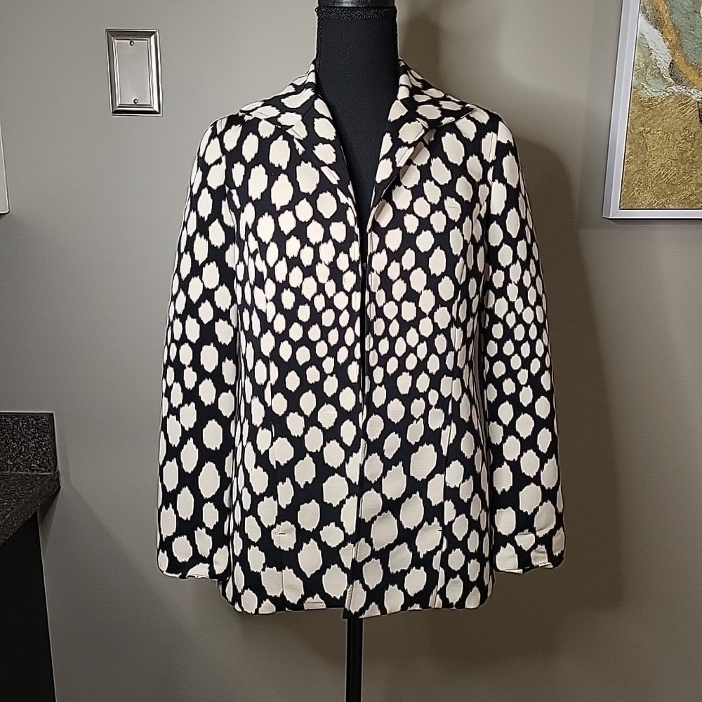 Chicos Blazer‎ Women's 1 / SMALL Black Cream Polka Dot Long Sleeve Lined Pockets